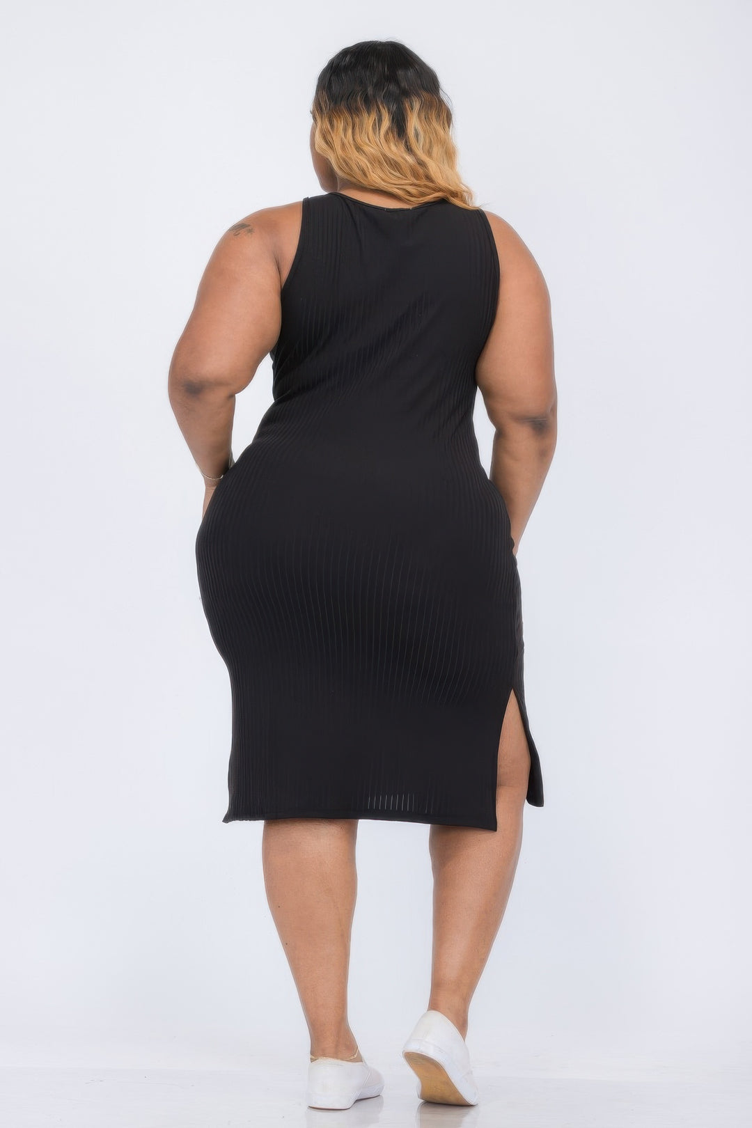 Plus Size Ribbed Side Slit Tank Midi Dress - Love it Curvy