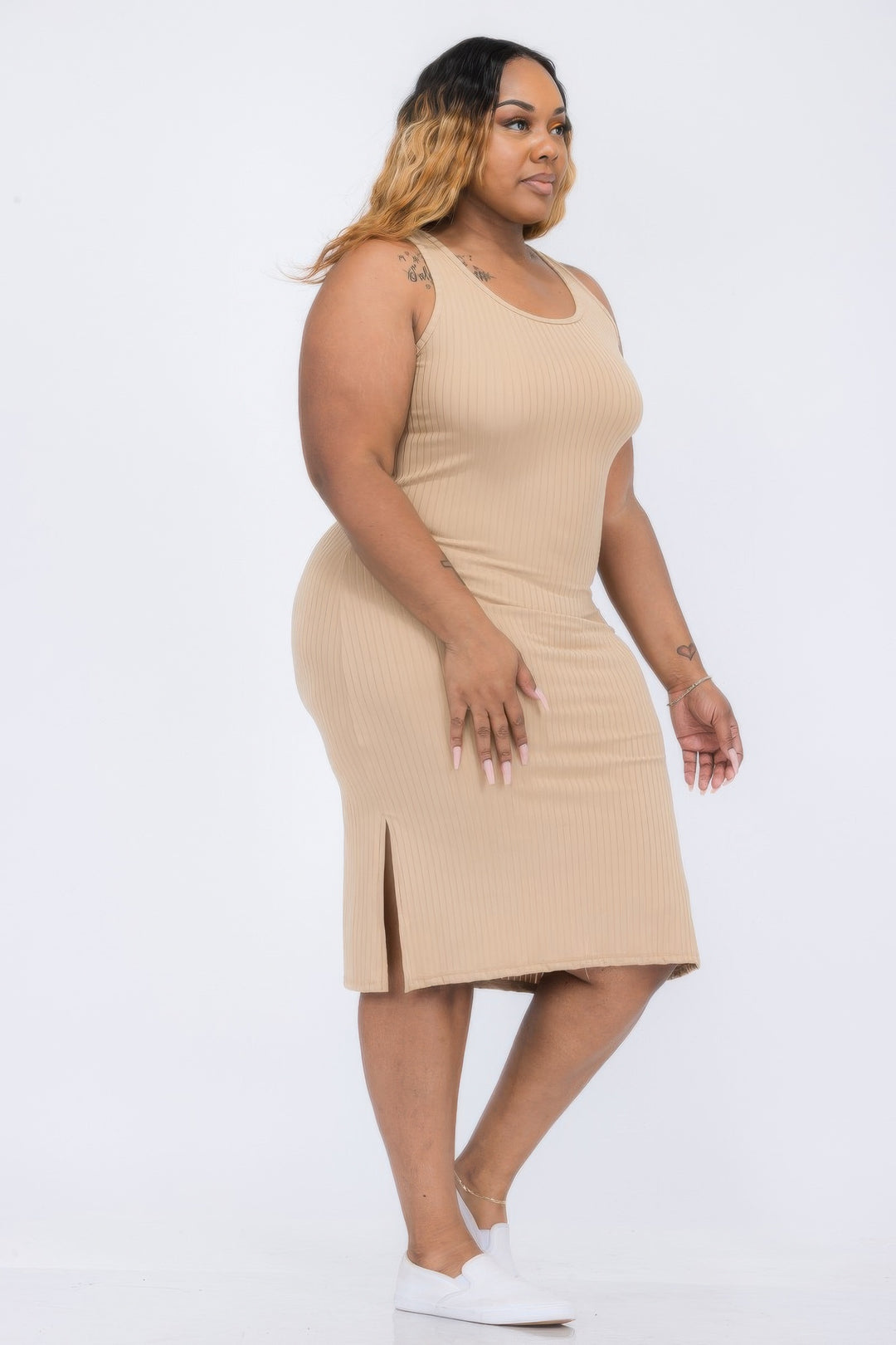Plus Size Ribbed Side Slit Tank Midi Dress - Love it Curvy