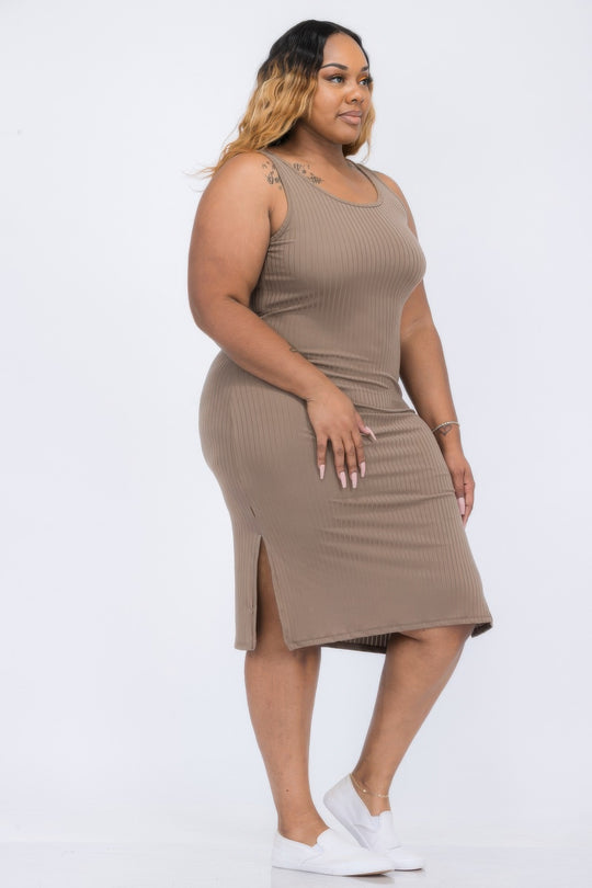 Plus Size Ribbed Side Slit Tank Midi Dress - Love it Curvy