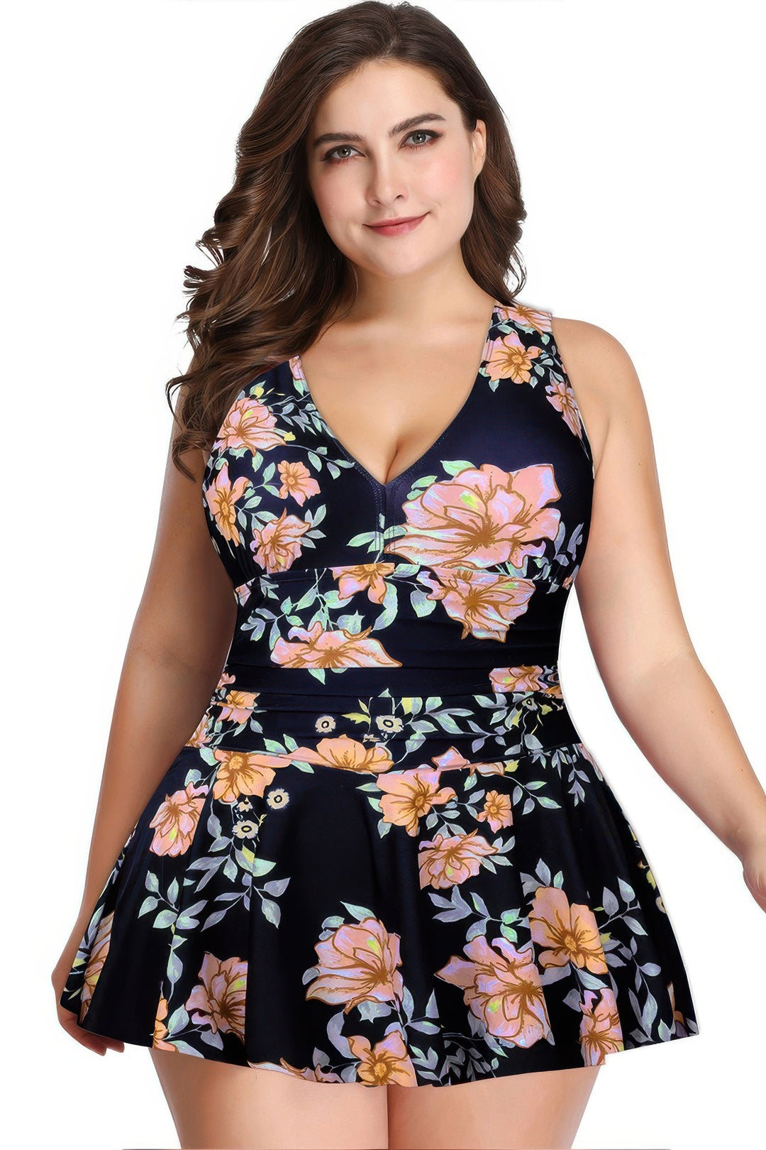 Plus Size Solid Ruffle V Neck Fit Swimsuits - Love it Curvy
