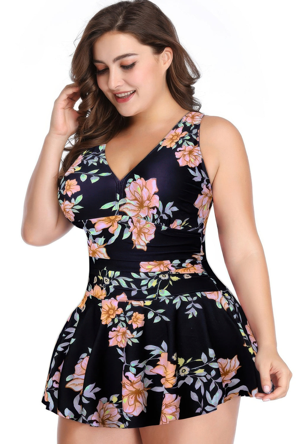 Plus Size Solid Ruffle V Neck Fit Swimsuits - Love it Curvy