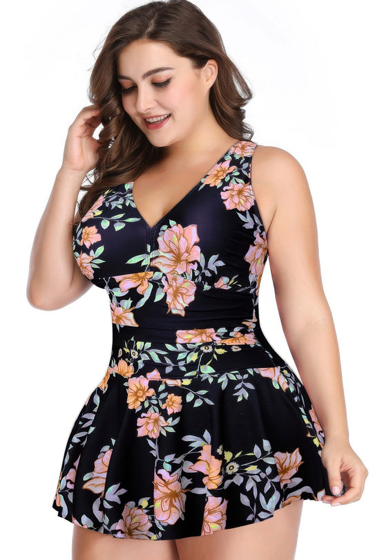 Plus Size Solid Ruffle V Neck Fit Swimsuits - Love it Curvy