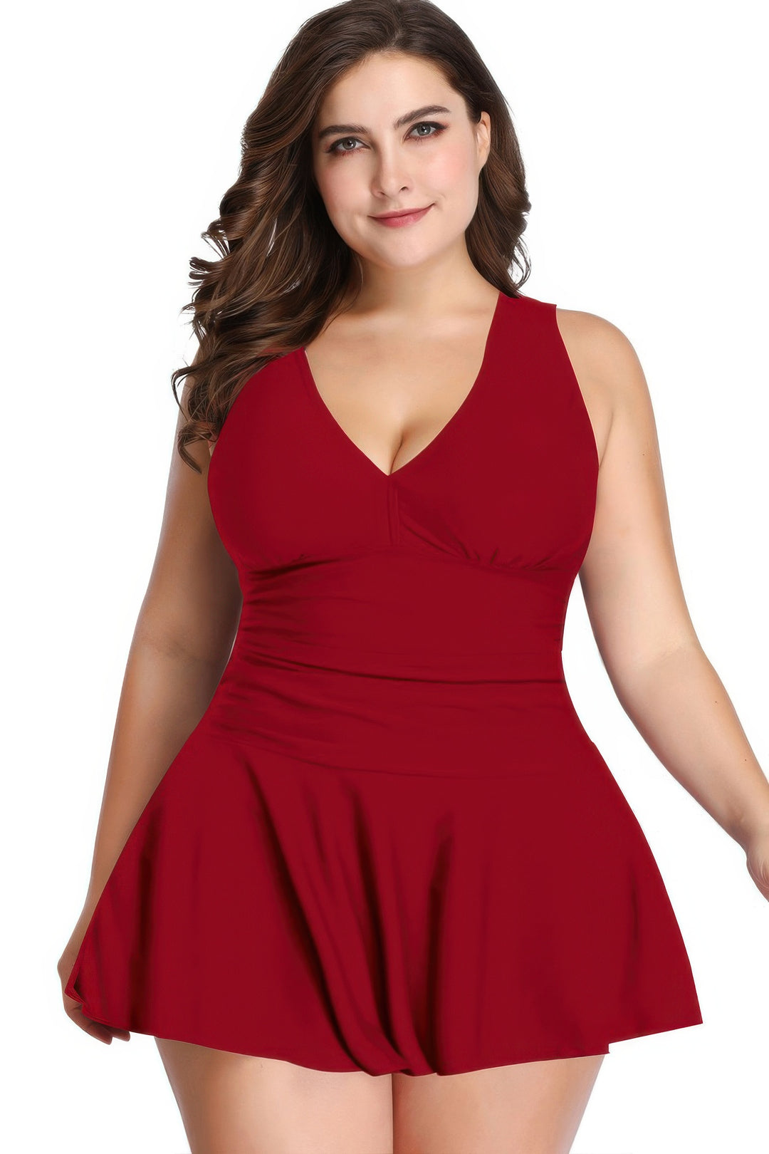 Plus Size Solid Ruffle V Neck Fit Swimsuits - Love it Curvy
