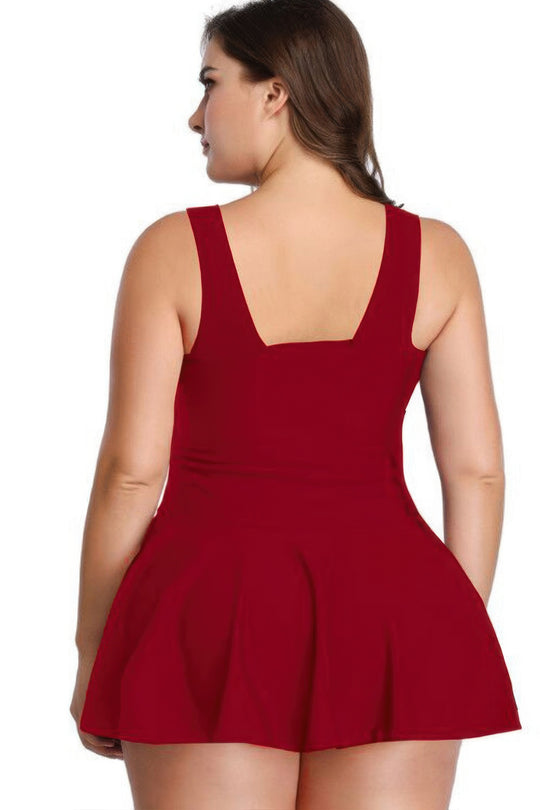 Plus Size Solid Ruffle V Neck Fit Swimsuits - Love it Curvy