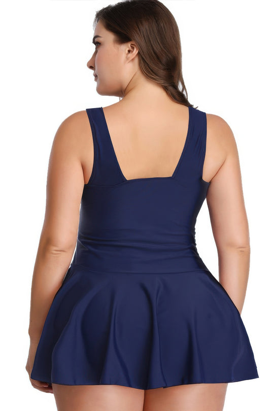 Plus Size Solid Ruffle V Neck Fit Swimsuits - Love it Curvy