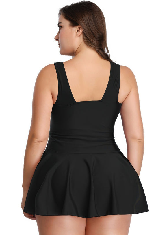 Plus Size Solid Ruffle V Neck Fit Swimsuits - Love it Curvy