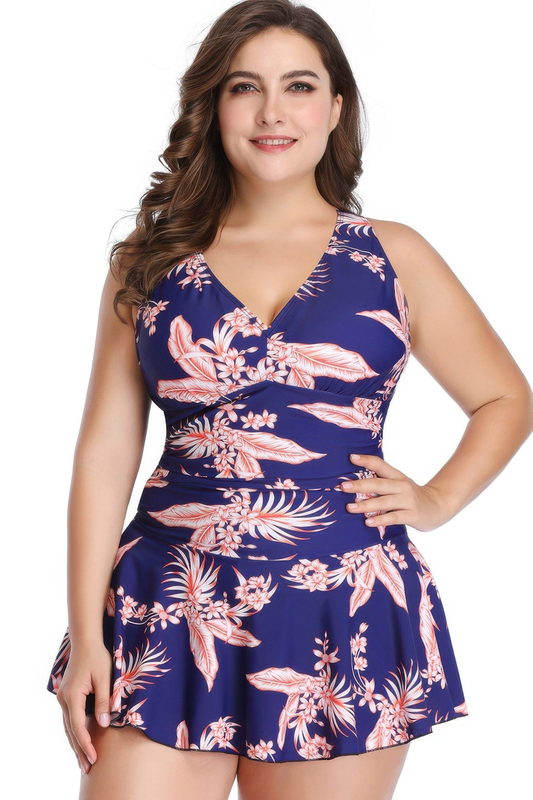 Plus Size Solid Ruffle V Neck Fit Swimsuits - Love it Curvy