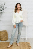 Xanidu Long Sleeve V Neck Blouse in White