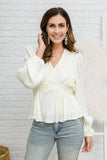 Xanidu Long Sleeve V Neck Blouse in White