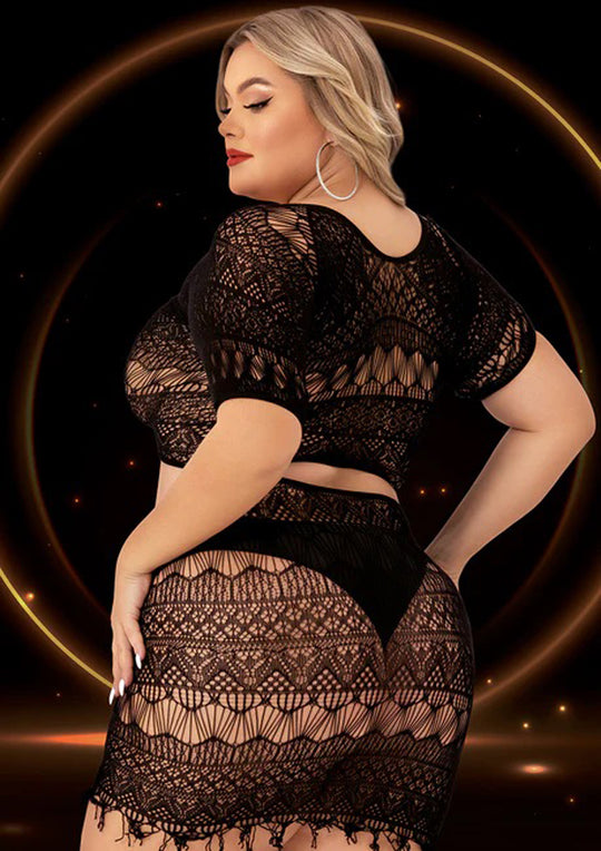 2 Piece Crop Top and Skirt Set - Queen Size - Black - Love it Curvy