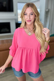 Airflow Peplum Ruffle Sleeve Top in Hot Pink - AS8416-01 - Love it Curvy