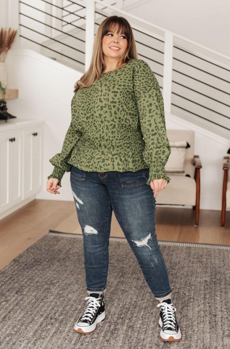 Ariana Printed Top in Olive - AS3514-1 - Love it Curvy