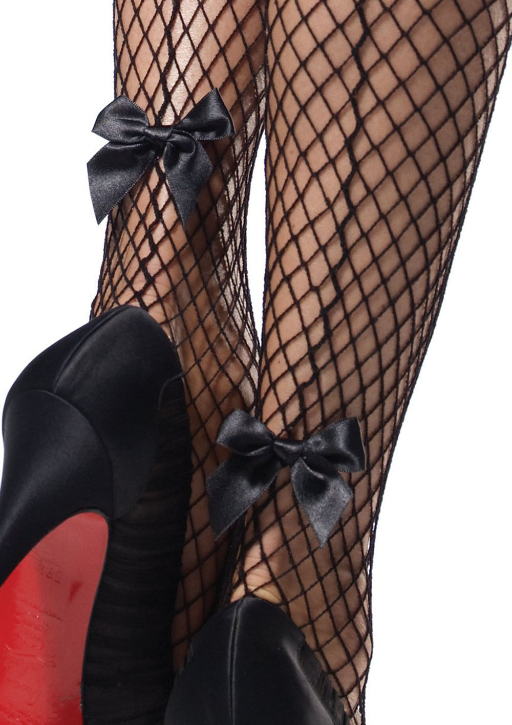 Stay Up Industrial Net Backseam Thigh Highs With Lace Top and Satin Bow Accent - One Size - Black - Love it Curvy