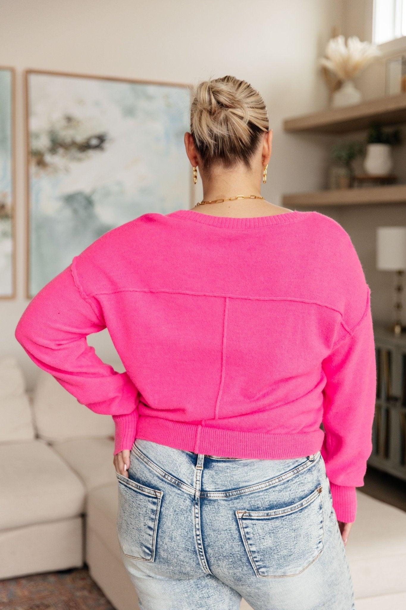 Back to Life V-Neck Sweater in Pink - AS7793-01 - Love it Curvy