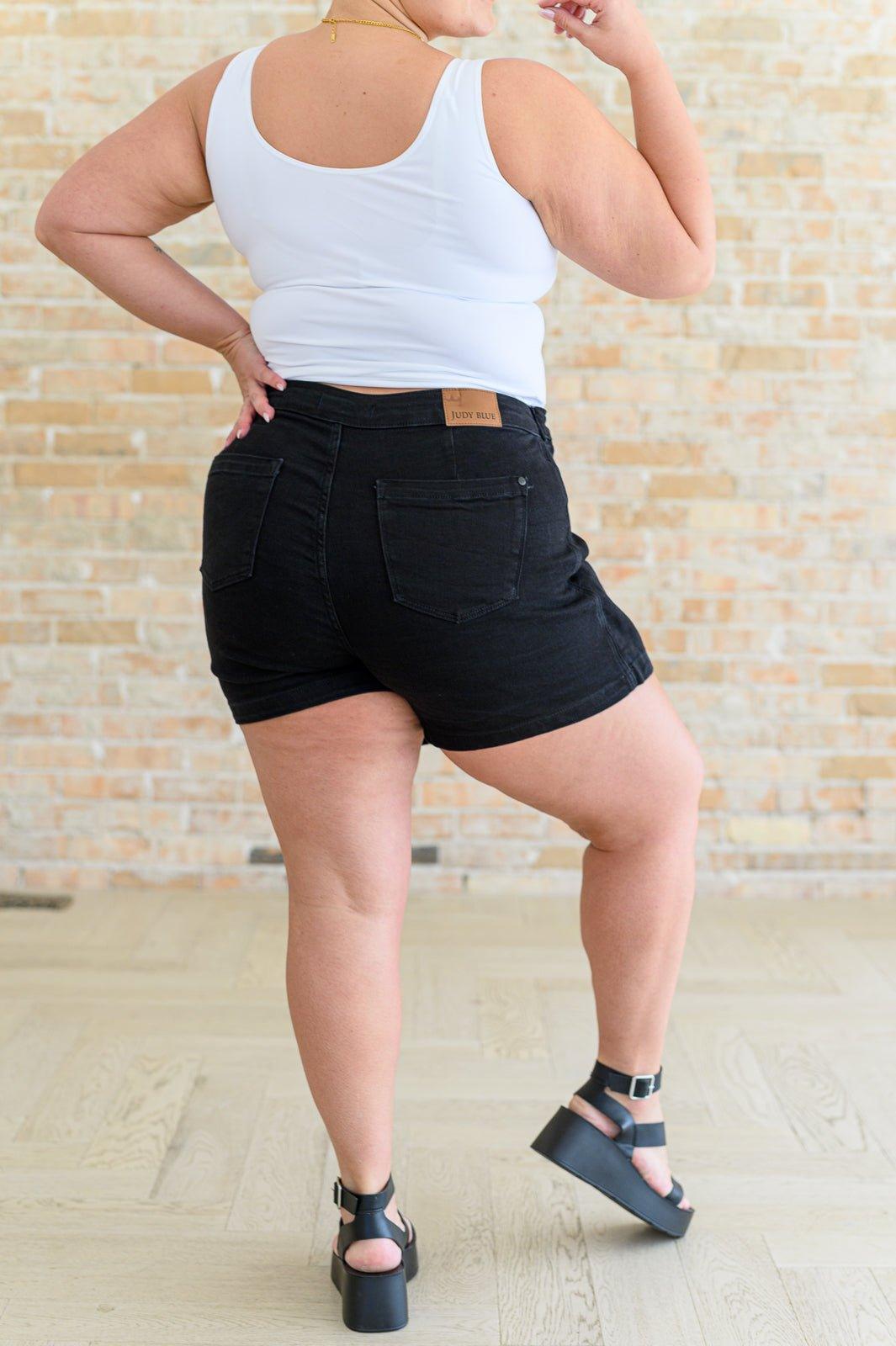 Bentli High Rise Side Tie Denim Skort in Black - AS8754-01 - Love it Curvy