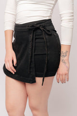 Bentli High Rise Side Tie Denim Skort in Black - AS8754-01 - Love it Curvy