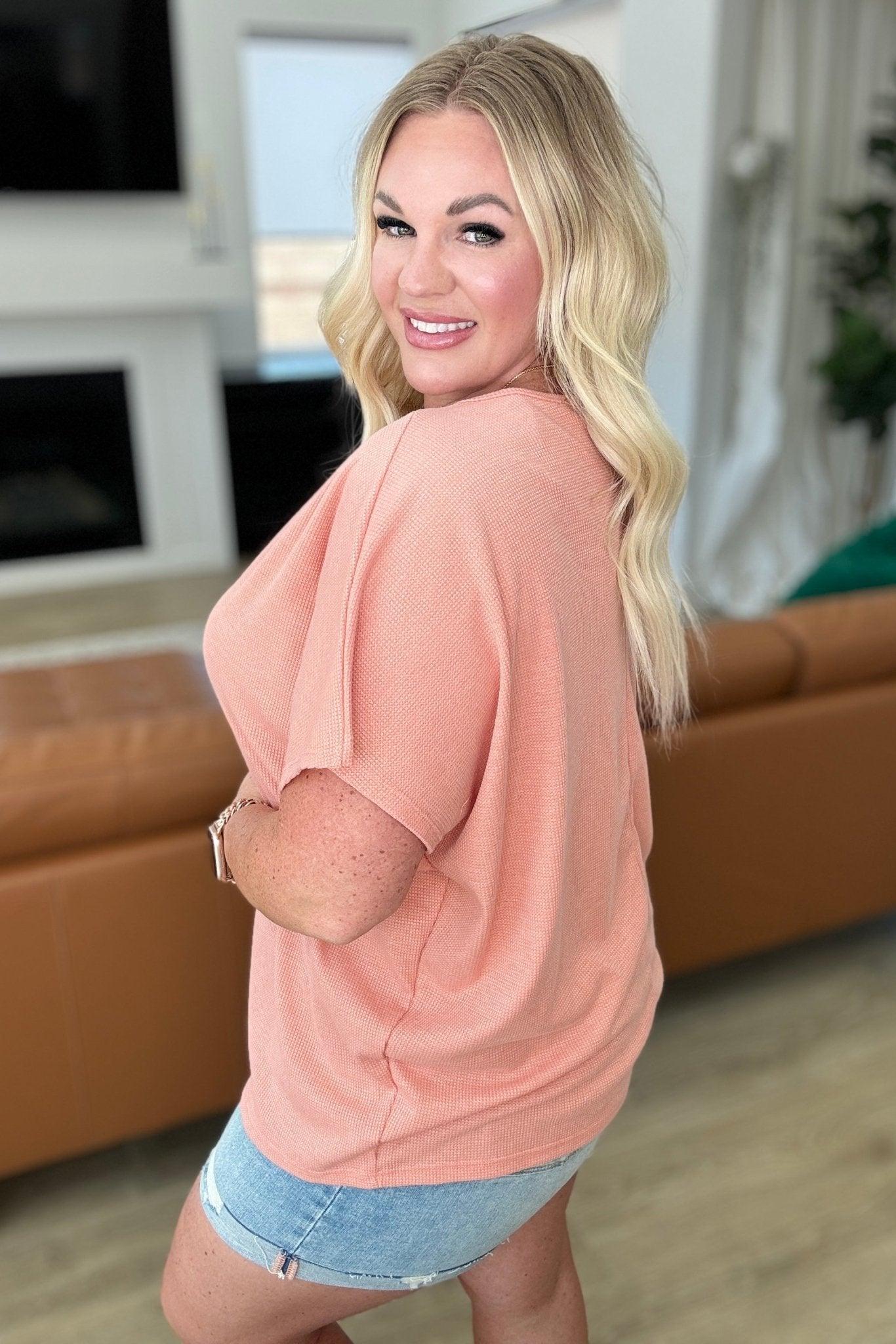 Big Sky Country Waffle Knit Top In Apricot - AS8522-01 - Love it Curvy