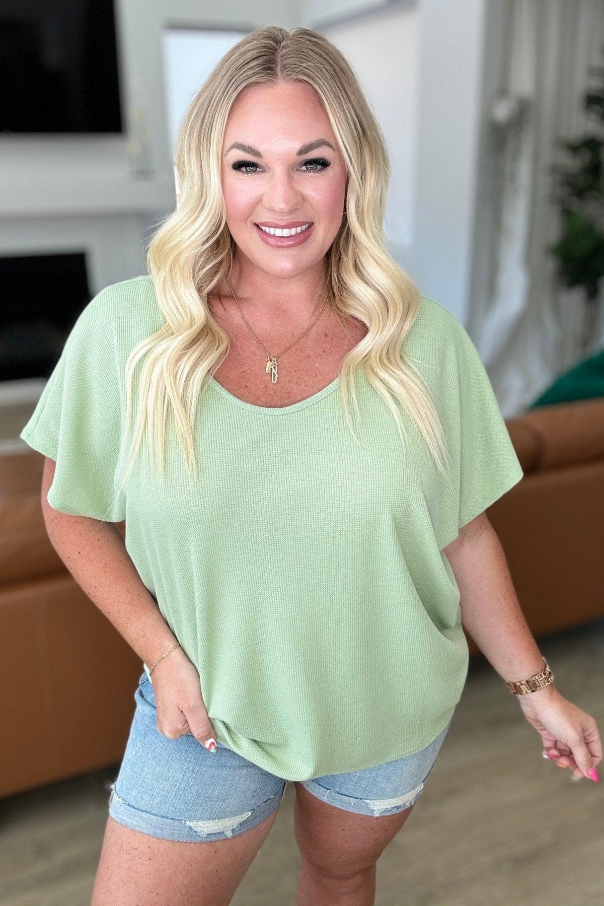 Big Sky Country Waffle Knit Top In Sage - AS8525-01 - Love it Curvy