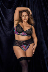 Black Dream Flower Print 2 Piece Set (8772X) - 8772X_Black_Dream_Flower_Print_1/2X - Love it Curvy