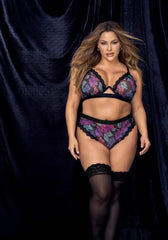 Black Dream Flower Print 2 Piece Sheer Mesh Set (8771X) - 8771X_Black_Dream_Flower_Print_1/2X - Love it Curvy