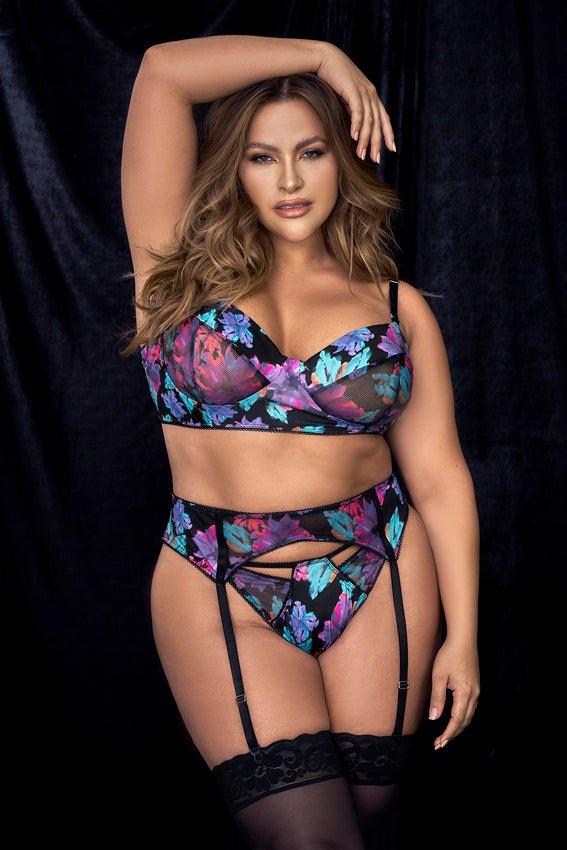 Black Dream Flower Print 3 Piece Set (8770X) - 8770X_Black_Dream_Flower_Print_1/2X - Love it Curvy