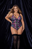 Black Dream Flower Print Teddy (8775X) - 8775X_Black_Dream_Flower_Print_1/2X - Love it Curvy