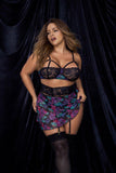 Black Dream Flower Print Two-in-One, 3 Piece Set (7496X) - 7496X_Black_Dream_Flower_Print_1/2X - Love it Curvy