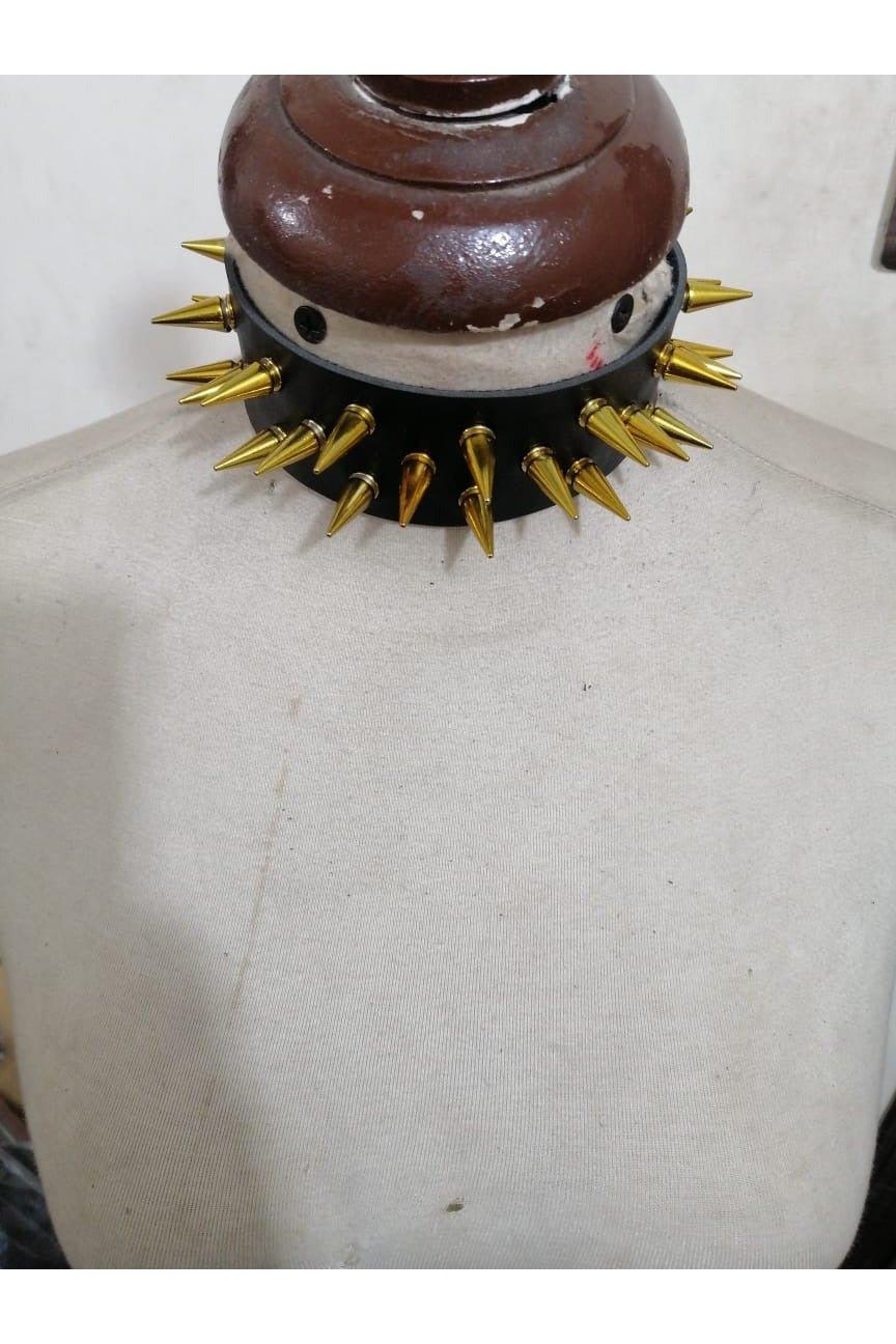 Black Faux Leather & Gold Metallic Spike Choker - HAR - 44 - OneSize - Love it Curvy