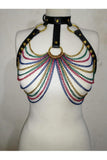 Black Faux Leather & Rainbow Metallic Chain Harness - HAR - 53 - Regular - Love it Curvy