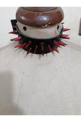 Black Faux Leather & Red Metallic Spike Choker - HAR - 45 - OneSize - Love it Curvy