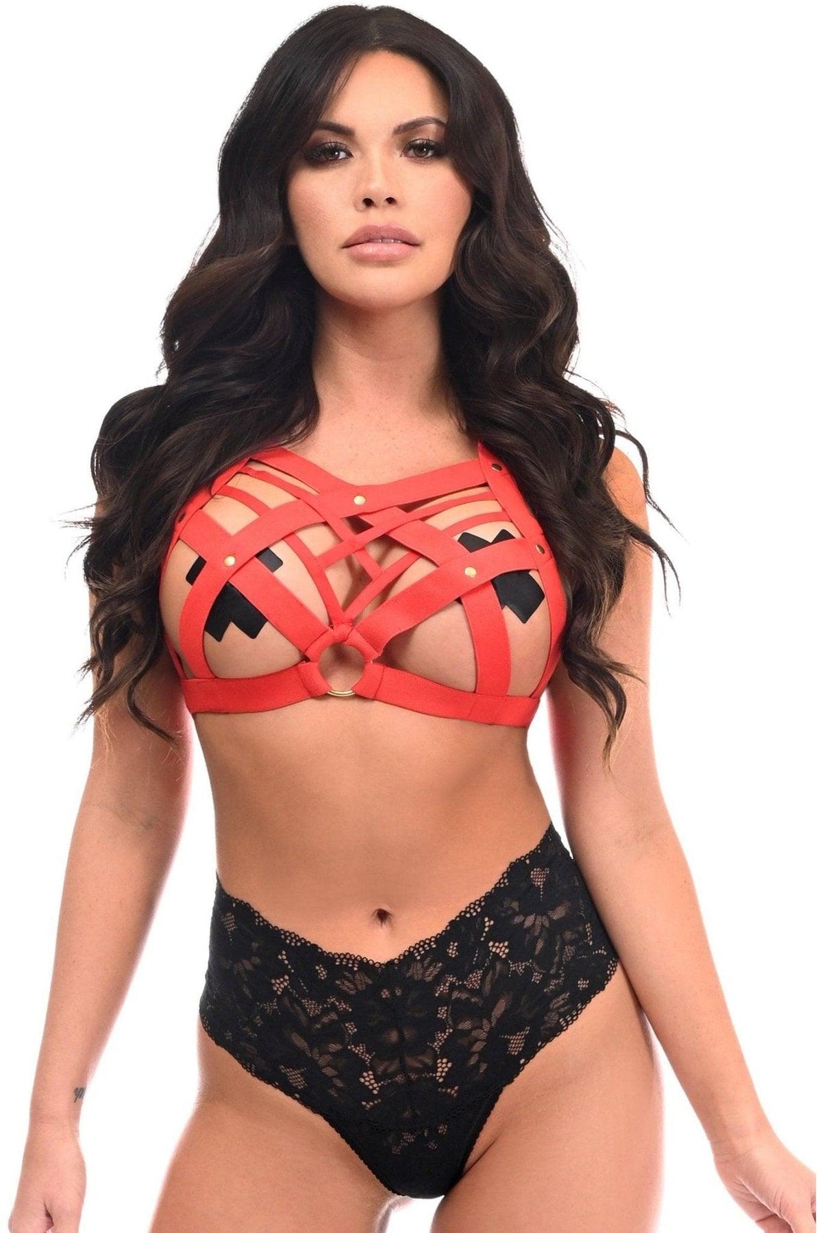 BOXED Red Stretchy Body Harness w/Gold Hardware - HAR - 25 - Regular - Love it Curvy