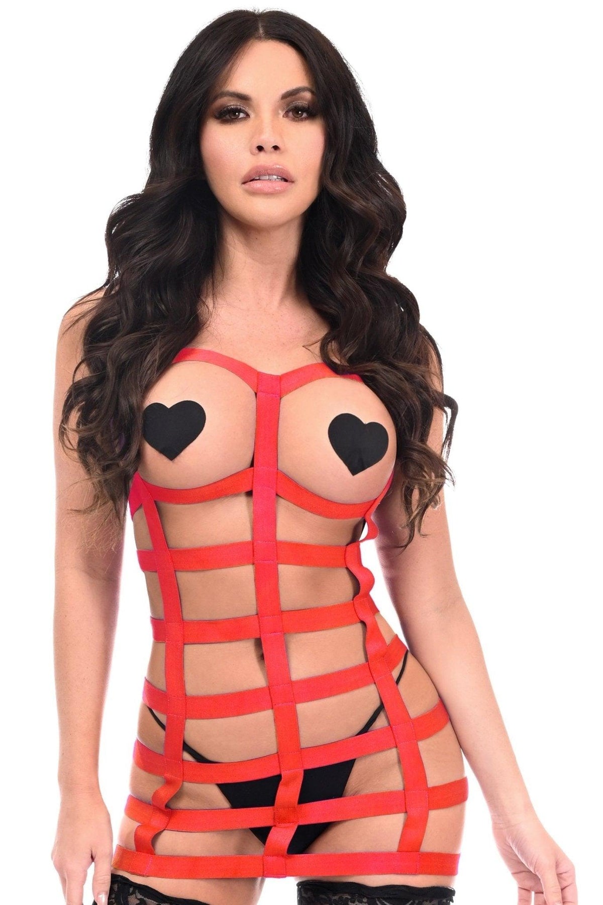 BOXED Red Stretchy Cage Dress Body Harness w/Silver Hardware - HAR - 678 - Regular - Love it Curvy