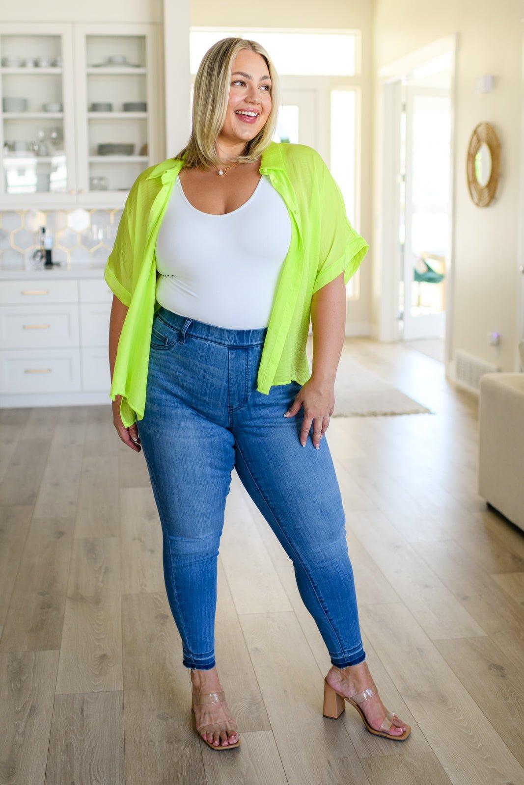 Bright Idea Button Down in Citrus - AS6290-01 - Love it Curvy