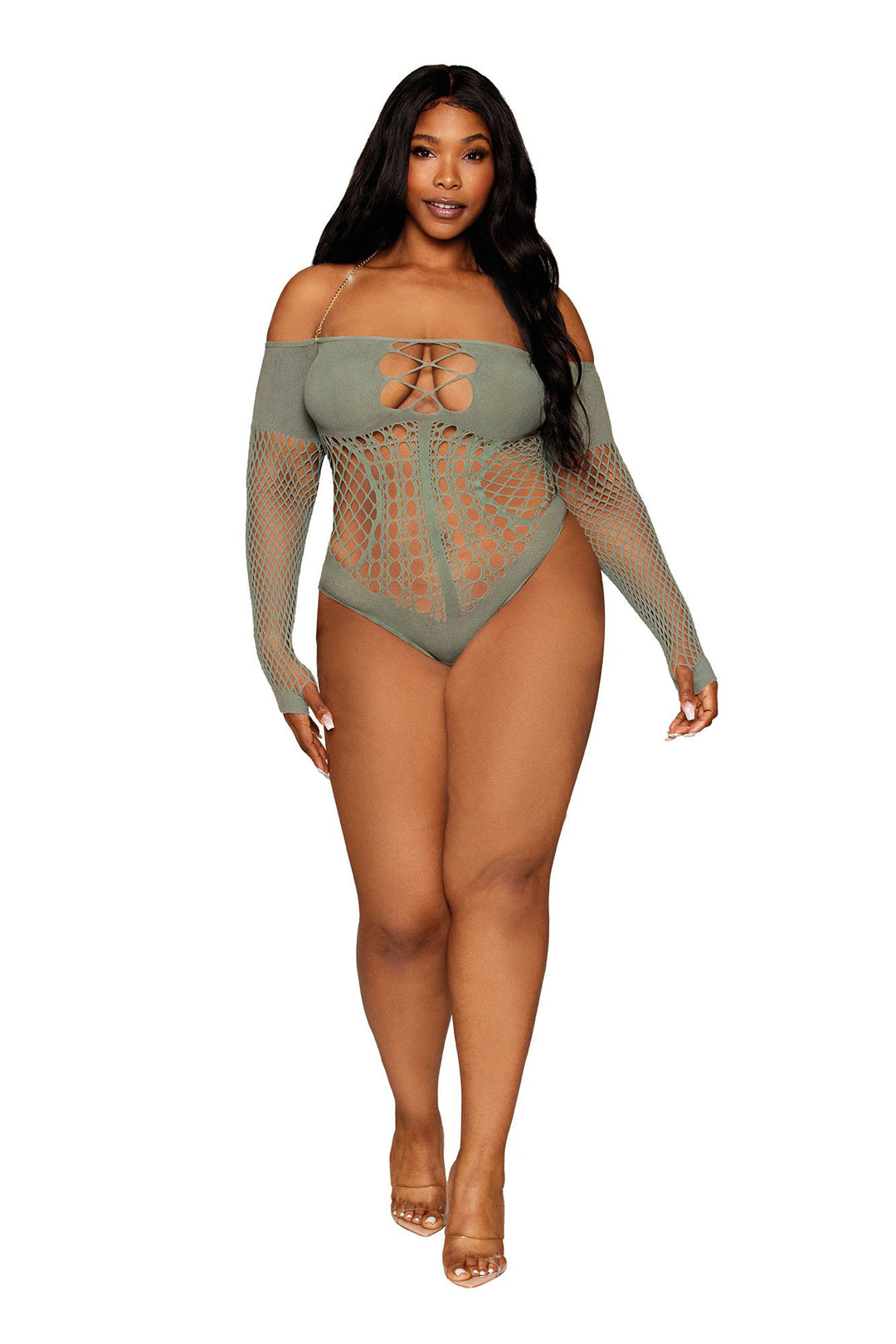 Long Sleeve Teddy - Queen Size - Sage - Love it Curvy