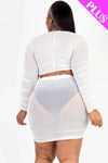 Plus Size Sheer Mesh Tie Front Crop Top & Ruched Side Mini skirt - Love it Curvy