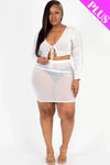 Plus Size Sheer Mesh Tie Front Crop Top & Ruched Side Mini skirt - Love it Curvy