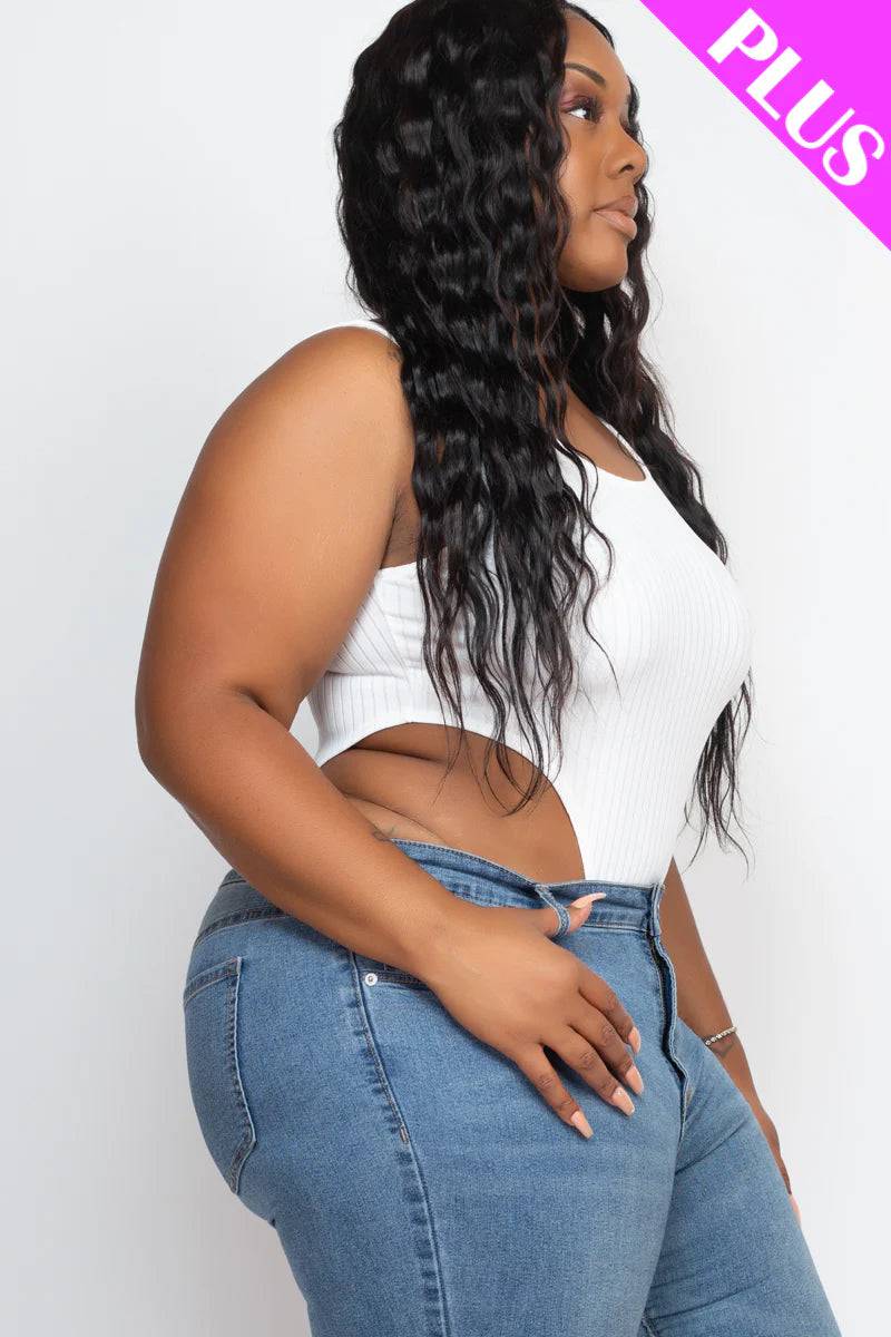 Plus High Ribbed Cut Legs Sleeveless Bodysuit - Love it Curvy