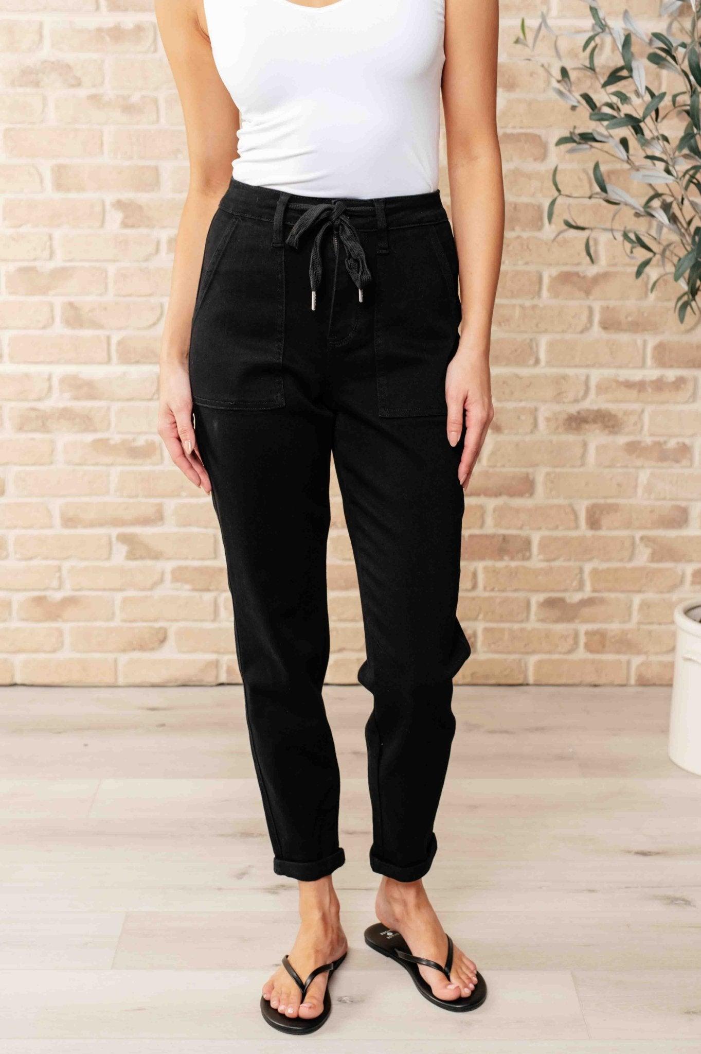 Carmen Double Cuff Joggers in Black - AS6571 - 01 - Love it Curvy