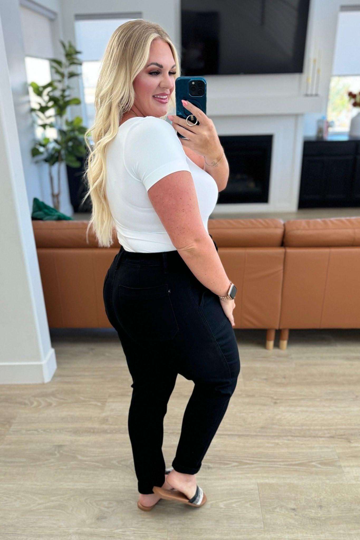 Carmen Double Cuff Joggers in Black - AS6571 - 01 - Love it Curvy