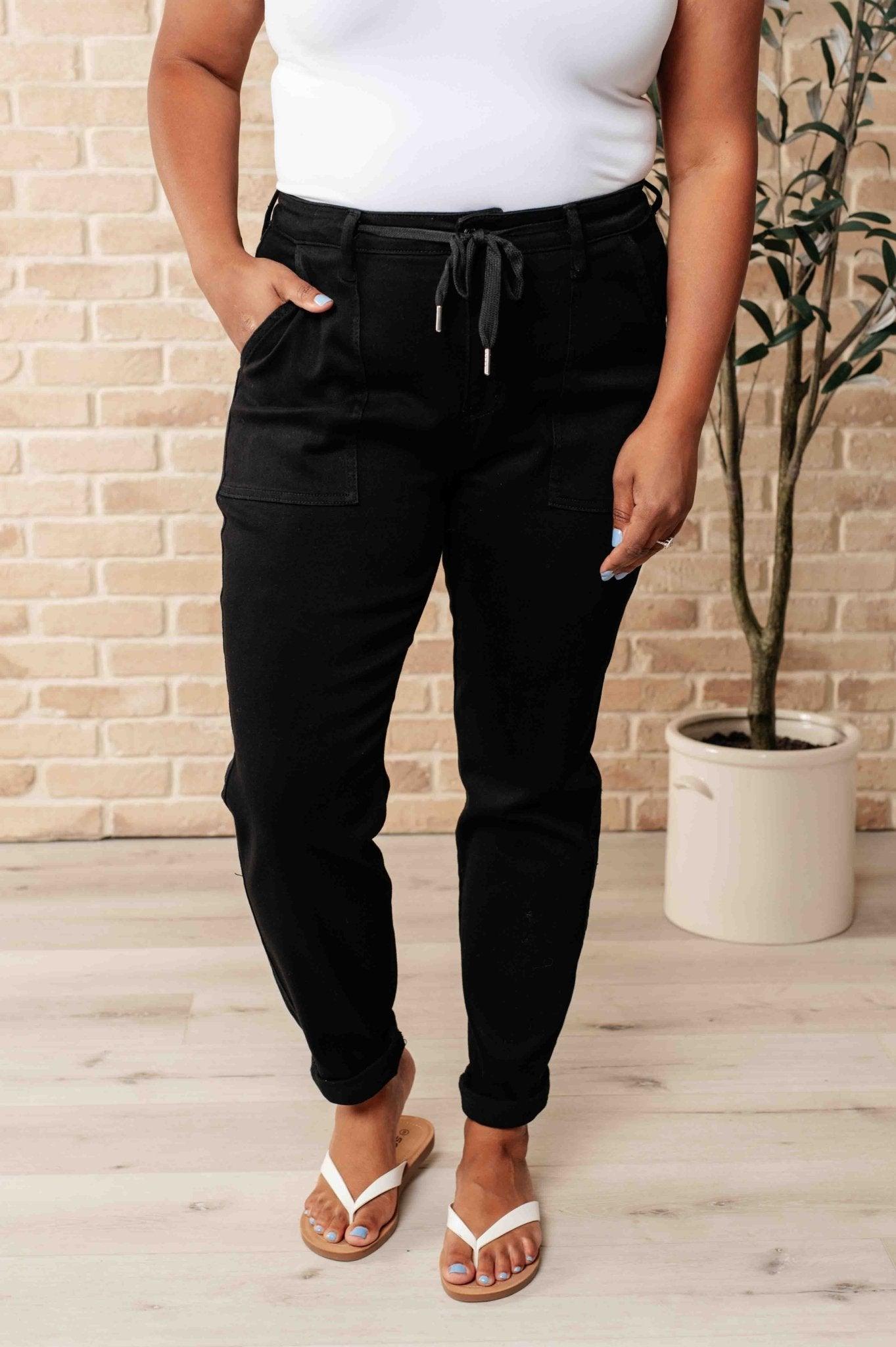 Carmen Double Cuff Joggers in Black - AS6571 - 01 - Love it Curvy