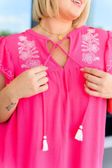 Carnival Flutter Sleeve Dress In Hot Pink - AS8728 - 01 - Love it Curvy