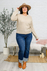 Chai Latte V-Neck Sweater in Oatmeal - AS4984-1 - Love it Curvy