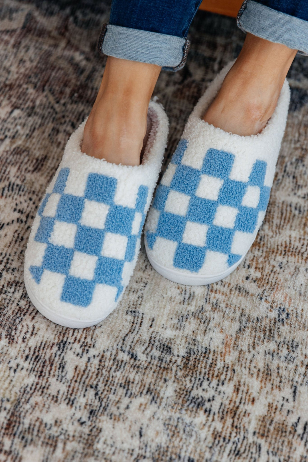 Checked Out Slippers in Blue - AS6824-01 - Love it Curvy