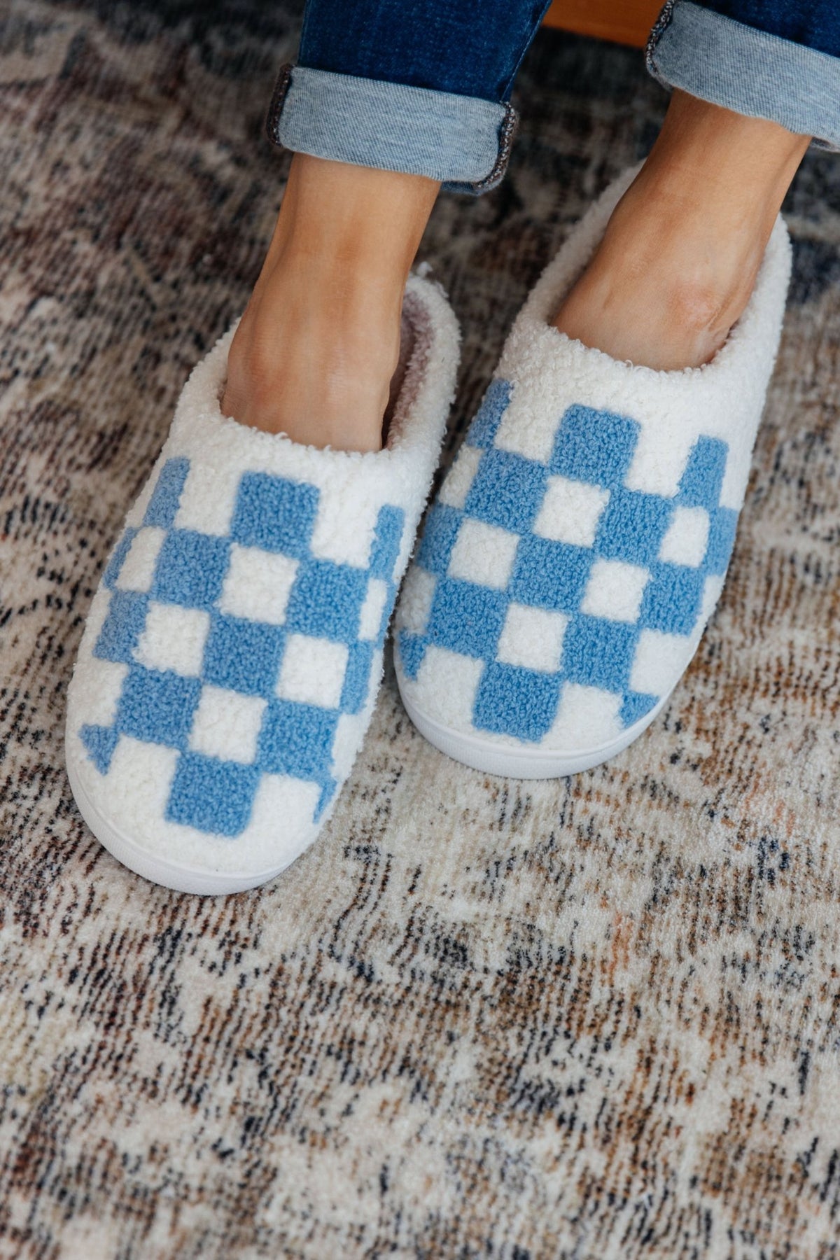 Checked Out Slippers in Blue - AS6824-01 - Love it Curvy