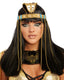 Person wearing an Egyptian-style headdress and makeup with a white background