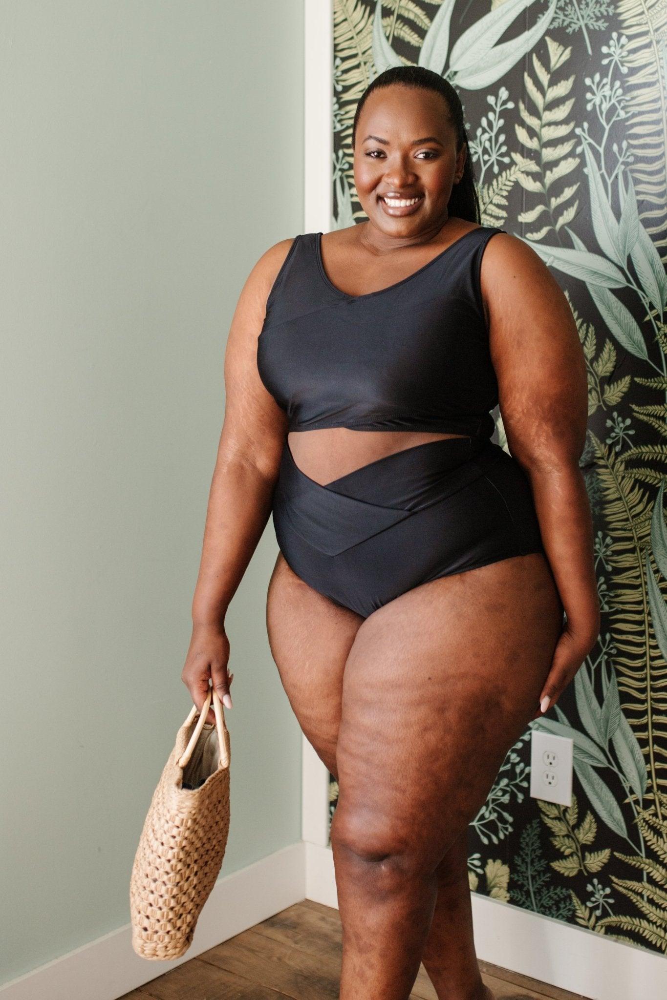 Come Sail Away Swim Top In Black - AS3726-1 - Love it Curvy