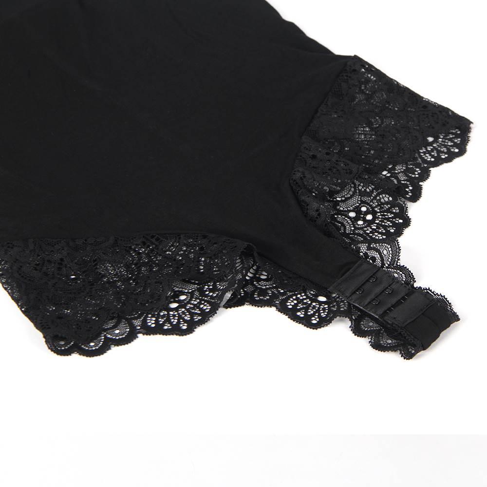 Crotch Openable Stretchy Plus Size Black Modal Lace Bodysuit - R80927-1P-1 - Love it Curvy