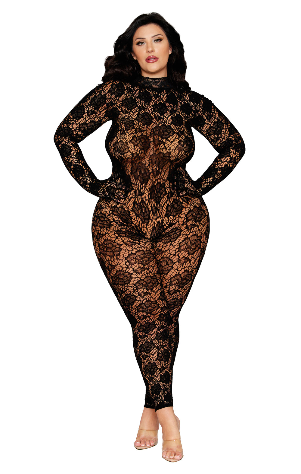 Gloved Bodystocking Dmnd - Queen Size - Black - Love it Curvy