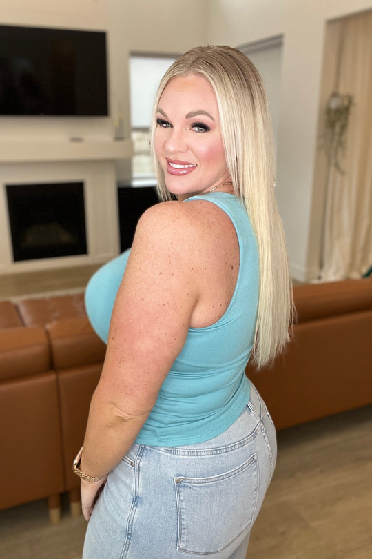 Double Layered Round Neck Tank Top in Dusty Teal - AS7830-01 - Love it Curvy