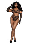 Dreamgirl Plus Black Lace Bralette Panty and Gloves Set